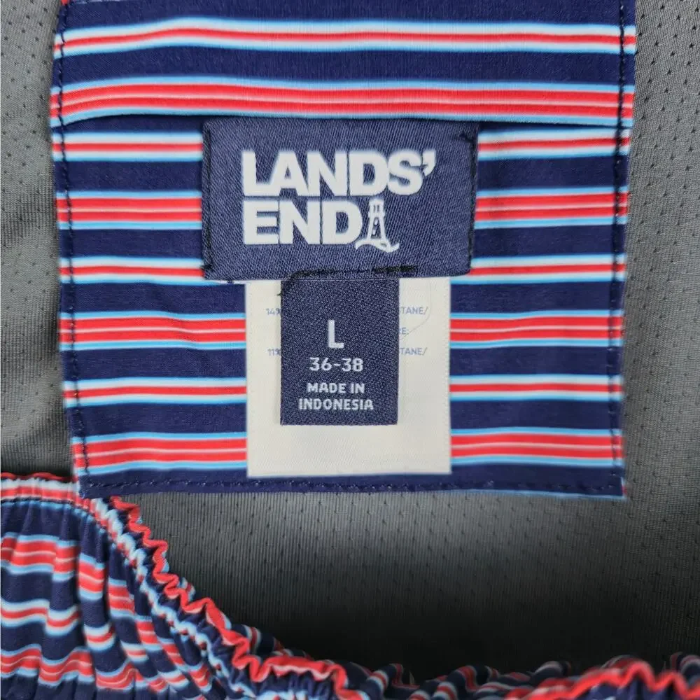Lands' End Mens Large (36-38) Swim Shorts/Trunks Red White Navy Stripe
